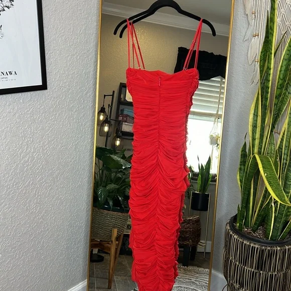 RARE HOUSE OF CB 'Sirene' Red Gathered Organza Mesh Dress NWT - Picture 10 of 11